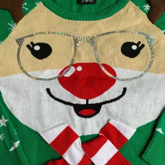 Rudolph The Red Nose Reindeer 3D Holiday Sweater Puffy Glitter - Picture 5 of 7